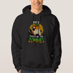 My Pug Protects Me From Zombies - Funny Pug Hallow Hoodie