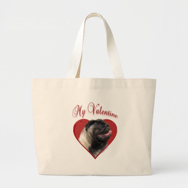 My Pug Valentine Large Tote Bag (Front)