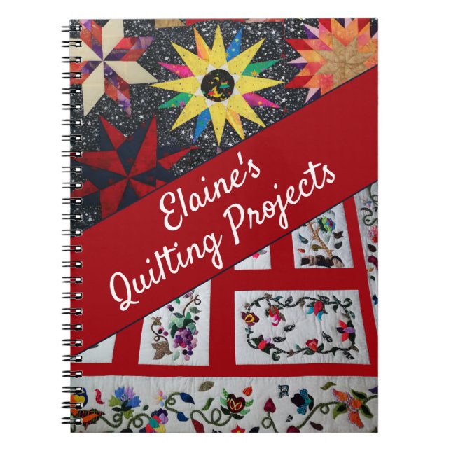 My Quilting Projects Colorful Quote Red White Text Notebook (Front)