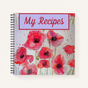 My Recipe Book Poppy Red Flower Watercolour Art