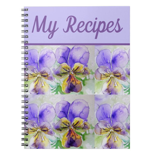 My Recipe Book Viola Purple Flower Watercolour Art (Front)