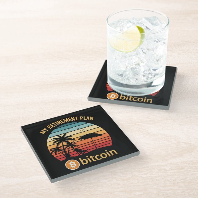 My Retirement Plan Bitcoin Beach Sunset Glass Coaster (Angled)