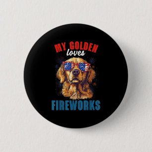 My Retriever Loves Fireworks 4th Of July Patriotic 6 Cm Round Badge