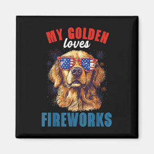 My Retriever Loves Fireworks 4th Of July Patriotic Magnet