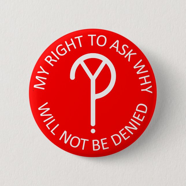 My Right to Ask Why Button- White on Red 6 Cm Round Badge (Front)