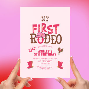 My Rodeo Cowgirl Pink 5th Birthday Invitation