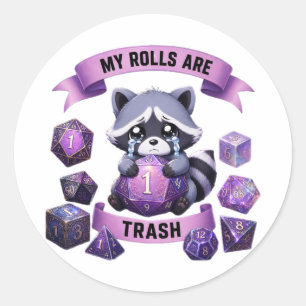 My Rolls Are Trash Funny D20 Racoon RPG Sticker