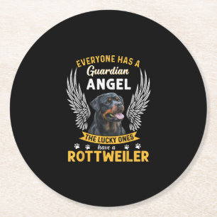 my rottweiler is a guardian angel  gift who loves round paper coaster