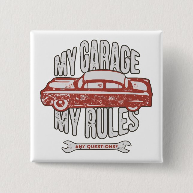 My Rules Classic Red Car Retro Mechanic 15 Cm Square Badge (Front)