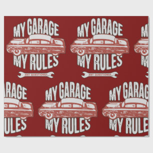 My Rules Classic Red Car Retro Mechanic Wrapping Paper