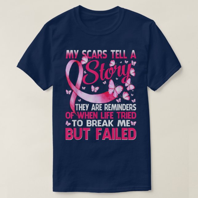 My Scars Tell A Story Cute Breast Cancer Awareness T-Shirt (Design Front)