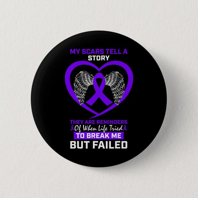 My Scars Tell A Story Purple Fibromyalgia Awarenes 6 Cm Round Badge (Front)