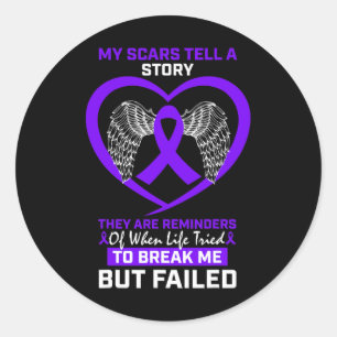 My Scars Tell A Story Purple Fibromyalgia Awarenes Classic Round Sticker