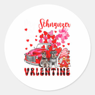 My Schnauzer Is My Valentine Two Dogs With Gnome P Classic Round Sticker