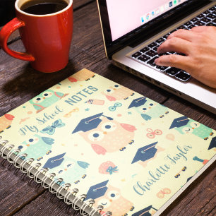 My School Notes custom name colourful owls Spiral  Notebook