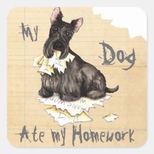 My Scottie Ate my Homework Square Sticker