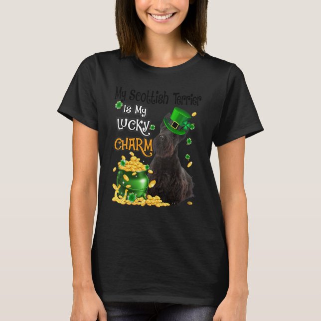 My Scottish Terrier Is My Lucky Charm Cute Dog Pat T-Shirt (Front)