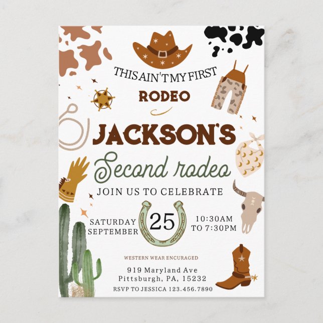 My Second Rodeo Birthday Wild West Postcard (Front)