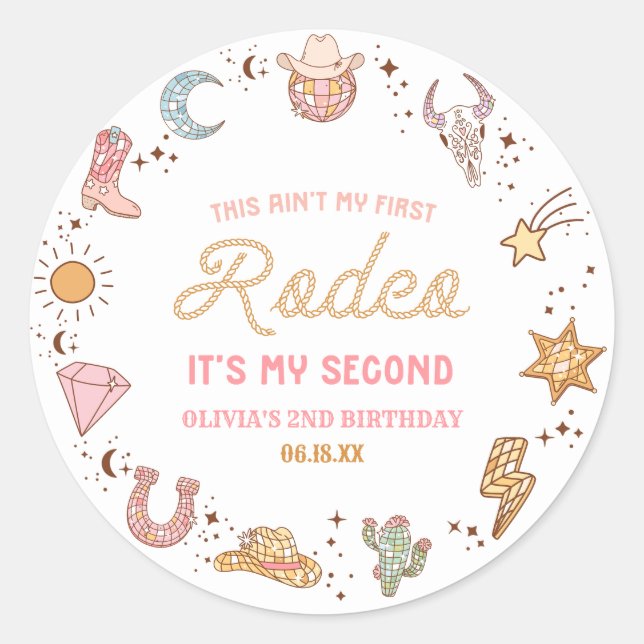 My Second Rodeo Western Cowgirl 2nd Birthday Party Classic Round Sticker (Front)
