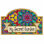 My Secret Garden - Decorative Sign Photo Sculpture Decoration<br><div class="desc">My Secret Garden door room container sign. Bright & colourful background originally hand painted then digitally textured and modified for added interest.  This patter has a abstract floral design by Jean Hall</div>