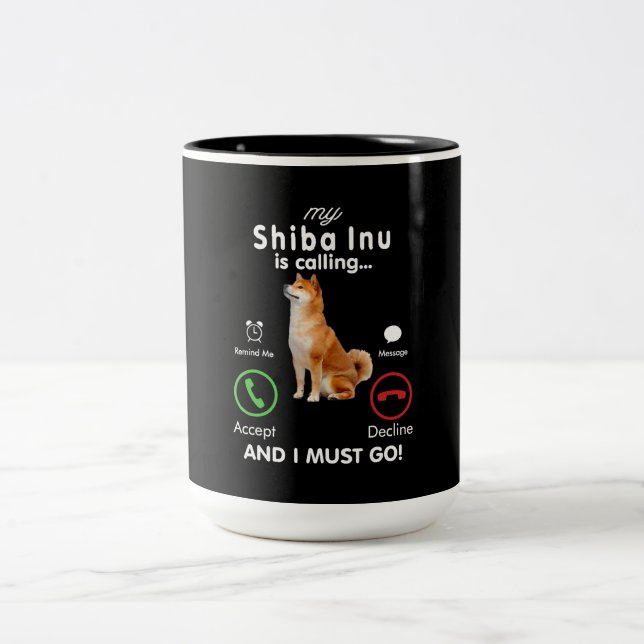 My shiba inu is calling | Humour Dog Gift Two-Tone Coffee Mug (Center)