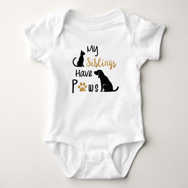 My siblings have paws baby bodysuit (Front)