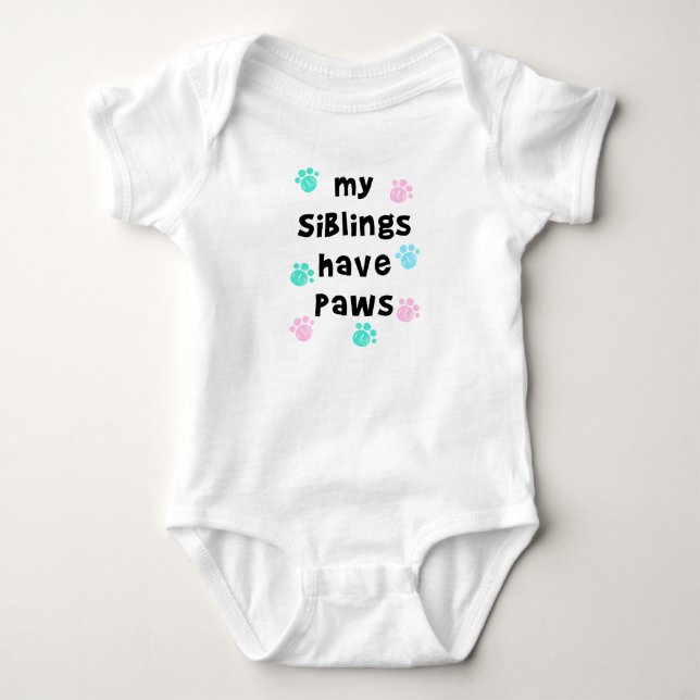 My siblings have paws baby bodysuit (Front)