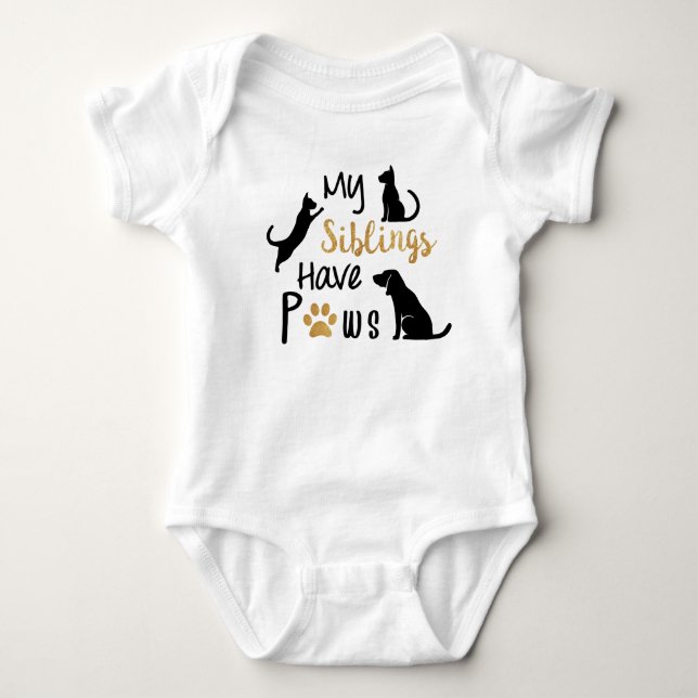 My siblings have paws baby bodysuit (Front)