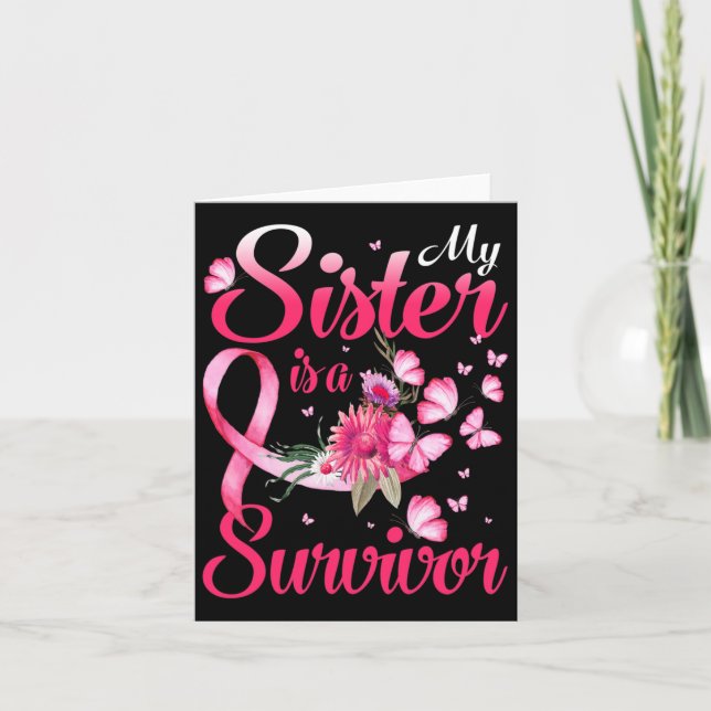 My Sister Is A Survivor Butterfly Breast Cancer Aw Card (Front)