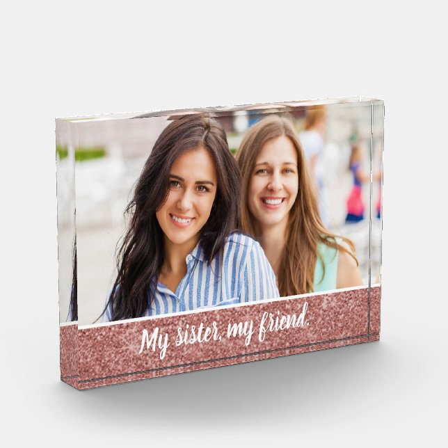 My Sister, My Friend Elegant Rose Gold Glitter Photo Block (Left)