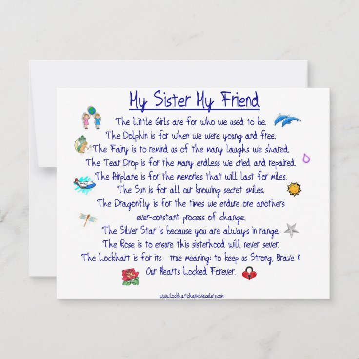 MY SISTER My Friend poem with graphics Invitation | Zazzle