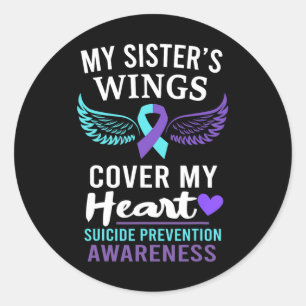 My Sister's Wings Cover Heart Suicide Awareness Ri Classic Round Sticker