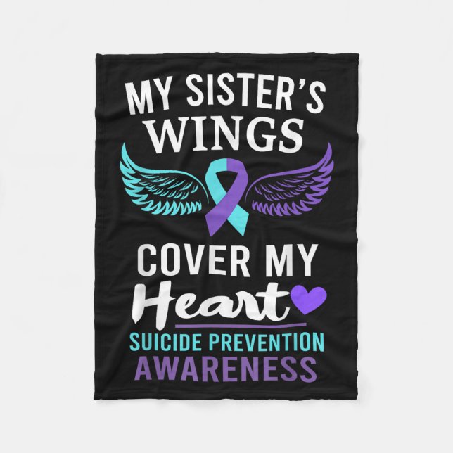 My Sister's Wings Cover Heart Suicide Awareness Ri Fleece Blanket (Front)
