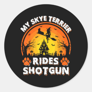 My Skye Terrier Dog Ride Witch Shot Halloween Classic Round Sticker