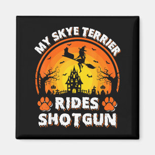 My Skye Terrier Dog Ride Witch Shot Halloween Magnet