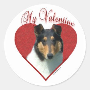 My Smooth Collie Valentine; Tricolor Collie Classic Round Sticker