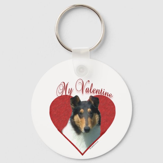 My Smooth Collie Valentine; Tricolor Collie Key Ring (Front)