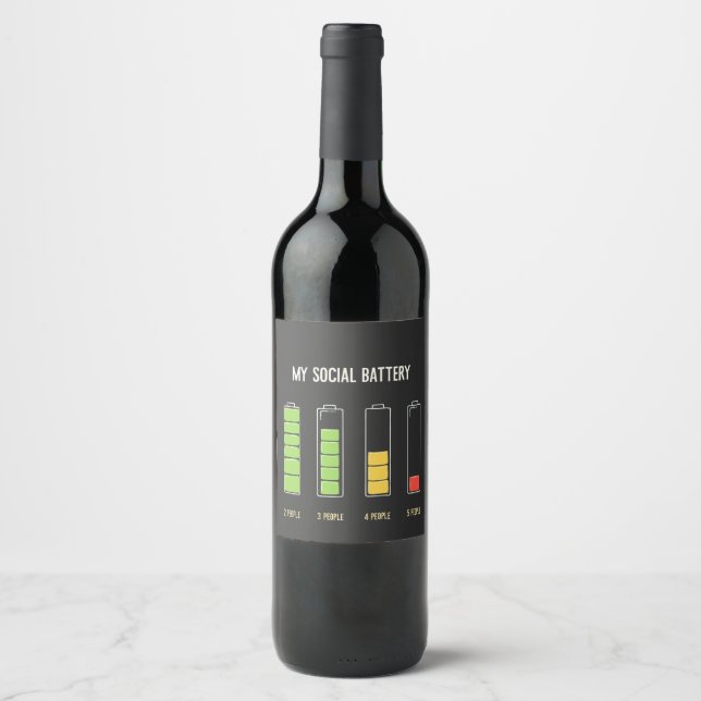 My Social Battery introvert Social Humour  Wine Label (Front)