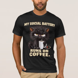 My Social Battery Runs on Coffee Grumpy Cat T-Shir T-Shirt