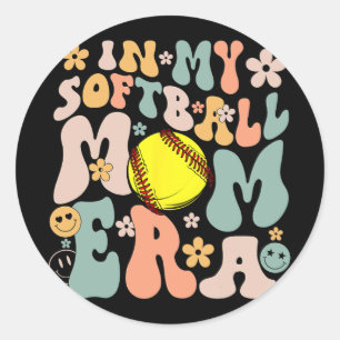 My Softball Mum Era Mum Groovy Life Game Day Vibes Classic Round Sticker