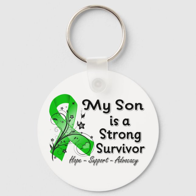 My Son is a Strong Survivor Green Ribbon Key Ring (Front)
