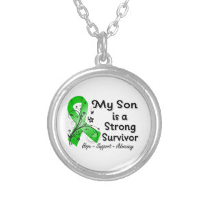 My Son is a Strong Survivor Green Ribbon Silver Plated Necklace