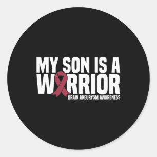 My Son is a Warrior Brain Aneurysm Awareness Classic Round Sticker