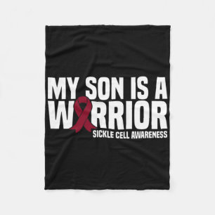 My Son Is A Warrior Burgundy Ribbon Sickle Cell Aw Fleece Blanket