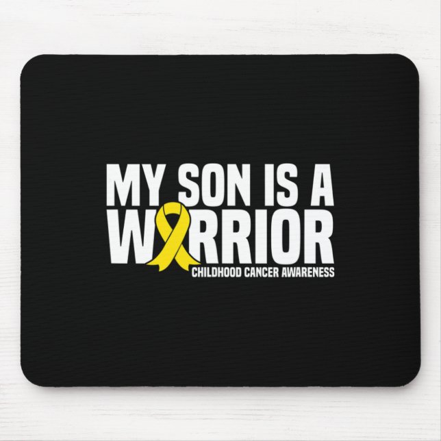 My Son is a Warrior Yellow Ribbon Childhood Cancer Mouse Mat (Front)