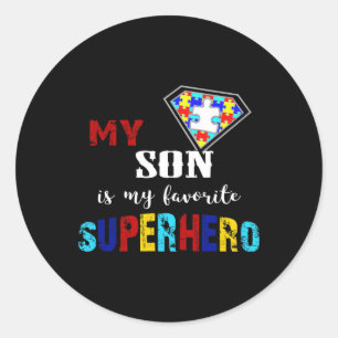 My Son Is My Favourite Superhero Autism Awareness Classic Round Sticker