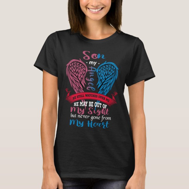 My Son Is My Guardian Angel  I Am His Mom Grieving T-Shirt (Front)