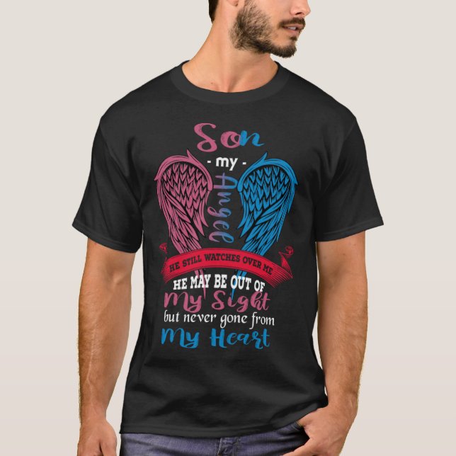 My Son Is My Guardian Angel  I Am His Mom Grieving T-Shirt (Front)