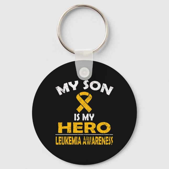 MY SON IS MY HERO LEUKEMIA AWARENESS T SHIRT KEY RING (Front)