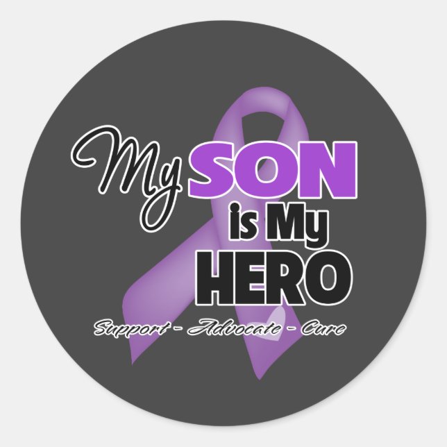 My Son is My Hero - Purple Ribbon Classic Round Sticker (Front)